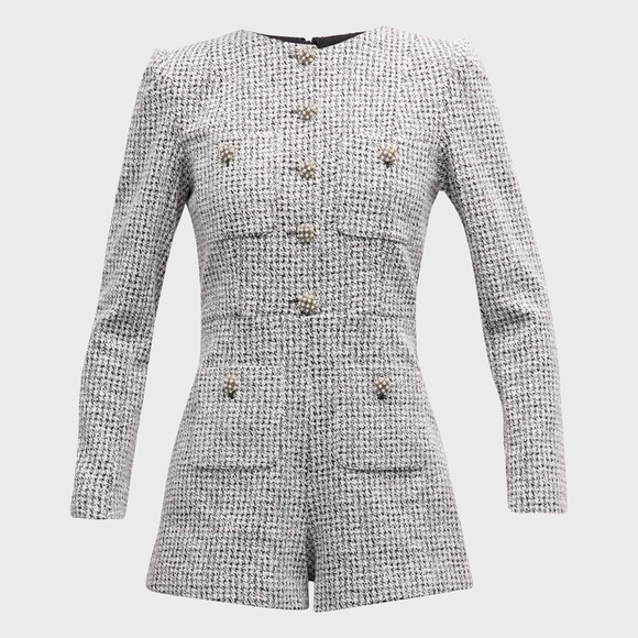 NWT Alice + Olivia Shiloh Button-Front Tweed Romper - size 4 - Picture 5 of 7
